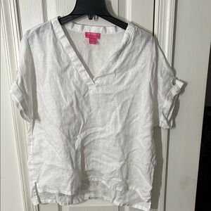Large Isaac Mizrahi White Cuffed Sleeve Boxy Blouse